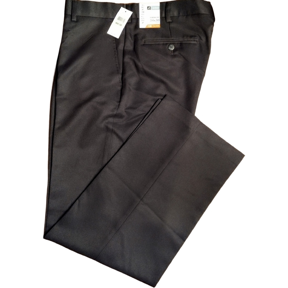 Van Heusen Traveler Classic Fit No-Iron Men's Dress Pants, Size 34 x 30, Black